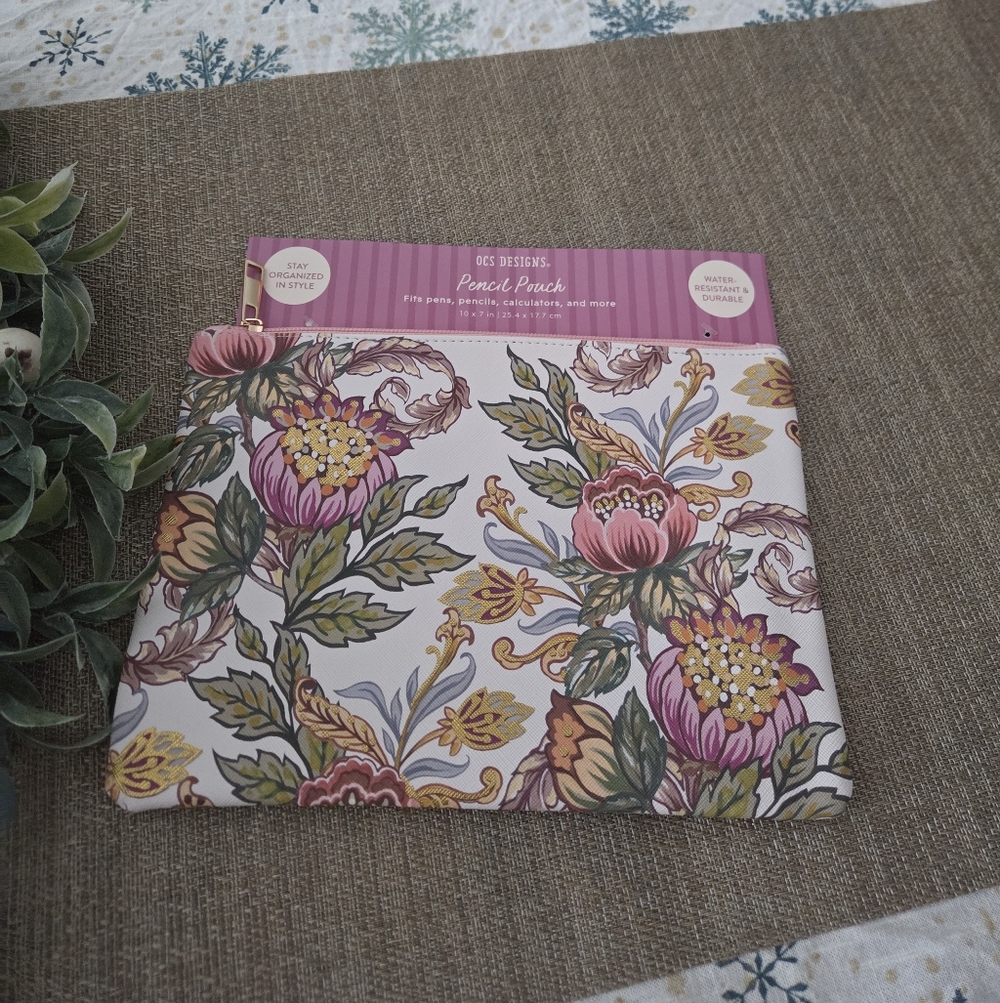 Floral Pencil Pouch - Pink and Green